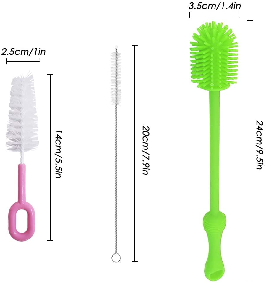 QUMENEY 6Pcs Silicone Bottle Brush, Straw Brush and Nipple Brush, Bottle Cleaners for Baby Bottles Coffee Cups Little Mugs Vase and Deep Cu