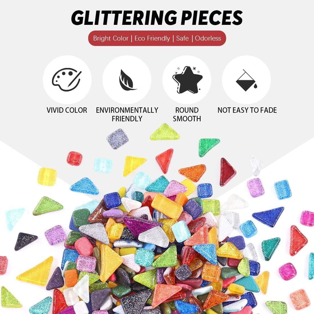 1 Lb Mixed Color Mosaic Tiles Shine Crystal Mosaic Tiles Assortment Kit, Glass Pieces for Home Decoration Crafts, DIY Craft, Plates, Picture