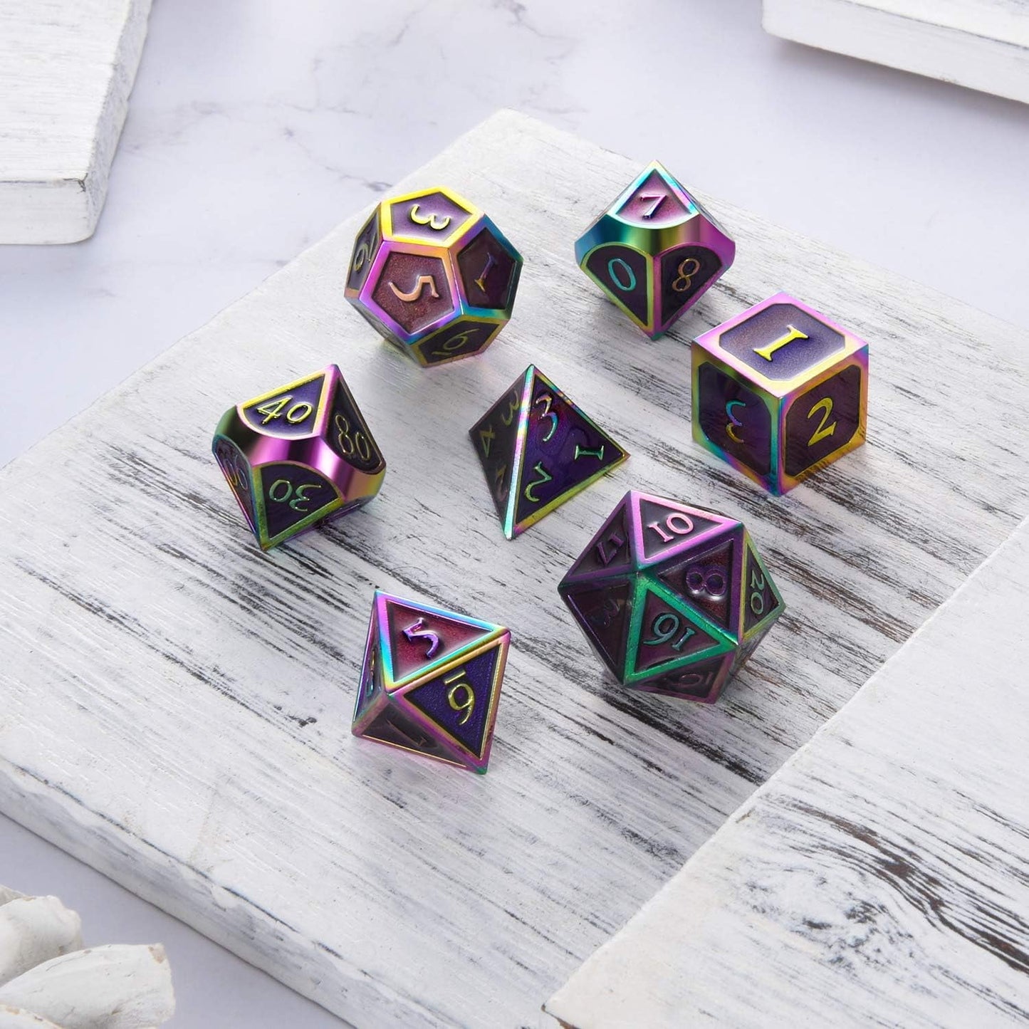 7 Pieces Metal Dices Set DND Game Polyhedral Solid Metal D&D Dice Set with Storage Bag and Zinc Alloy with Enamel for Role Playing Game Dung