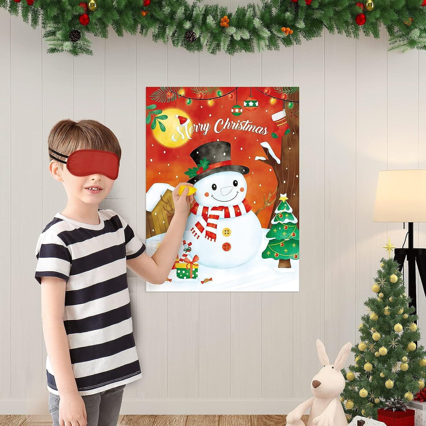 Christmas Party Pin Games Set Pin The Nose on The Snowman Pin The Beard on The Santa Claus Pin The Nose on The Reindeer for New Year Xmas Pa
