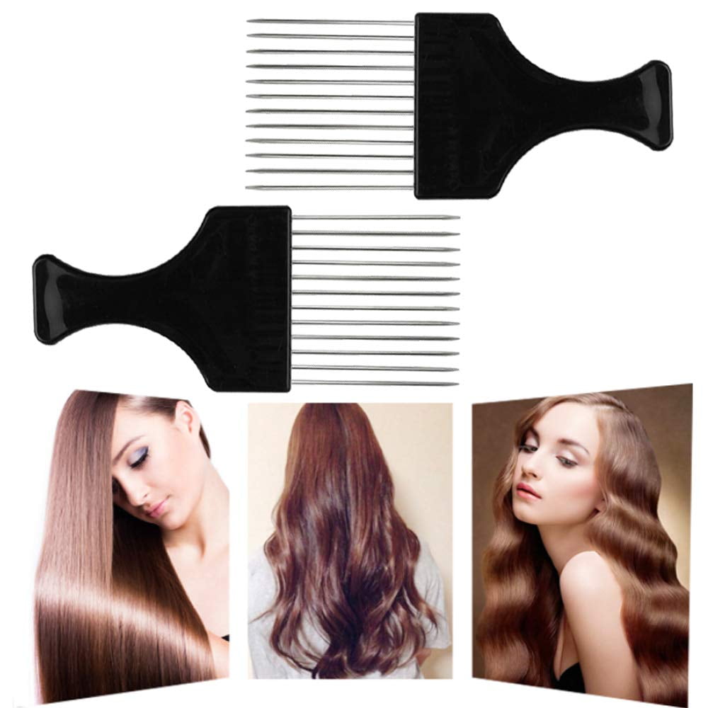 6 Packs Afro Comb Metal Pick Comb Curly,Afro Braid Pick Hairdressing Detangle Wig Braid Hair Styling Comb Styling Tool- Black