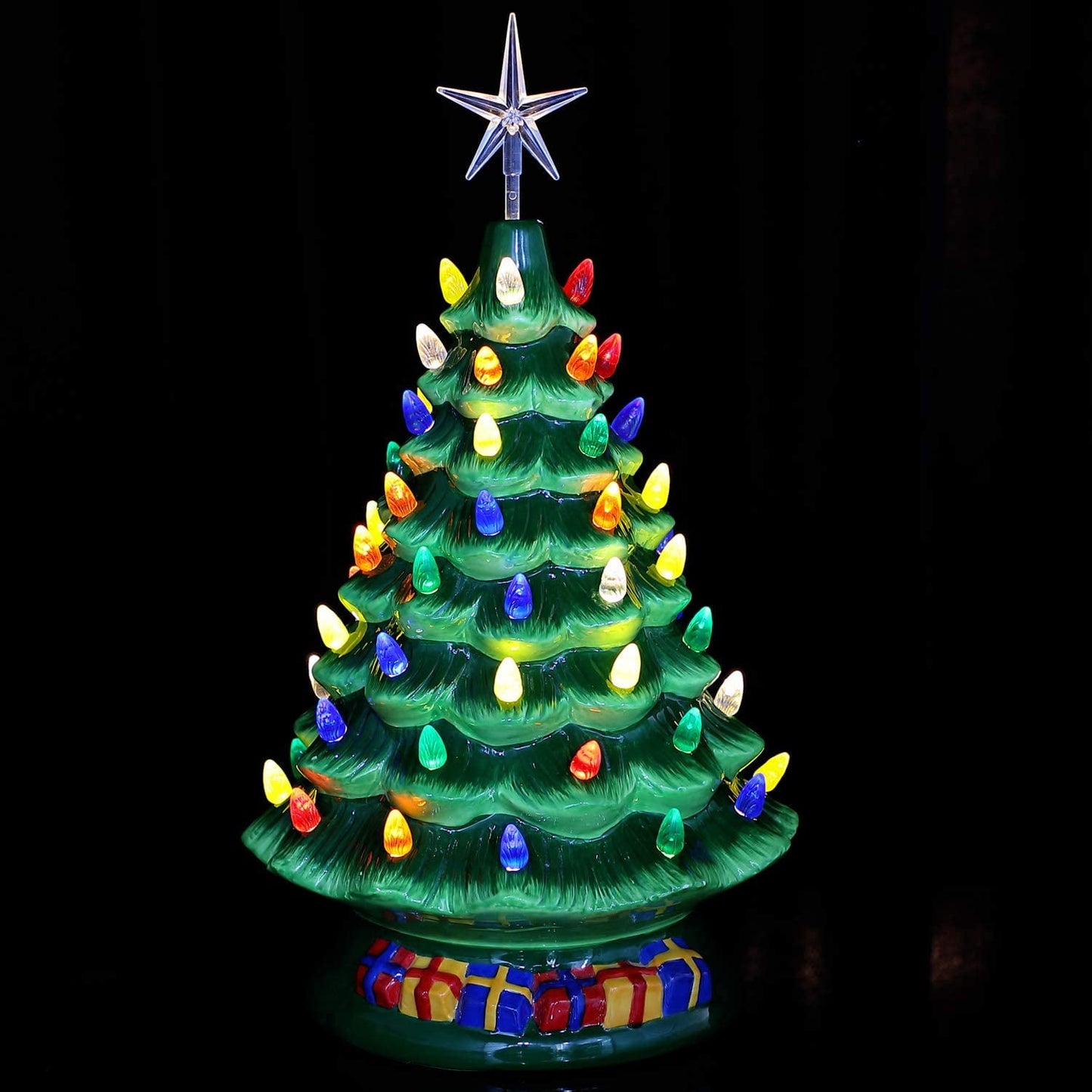QUMENEY 151 Pcs Ceramic Christmas Tree Replacement Lights, Multi Color Medium Plastic Light Up Twist/Bulbs and 1 Piece Ceramic Tree Star Orn