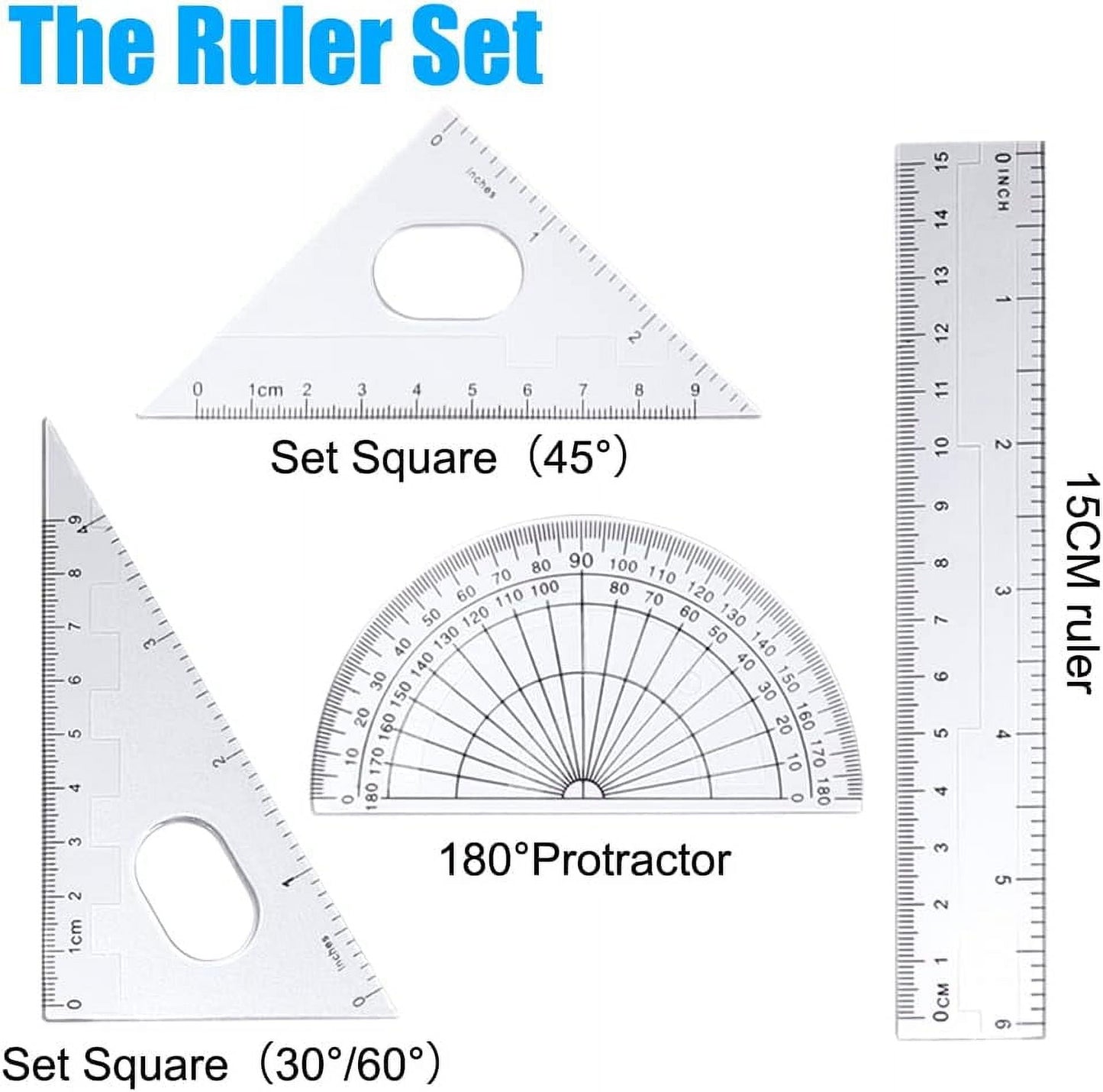 RETON Maths Set - Compass and Protractor Set Geometry Compass School Supplies Set - Drawing Compass Protractor Pencil Pencil Refill Eraser R