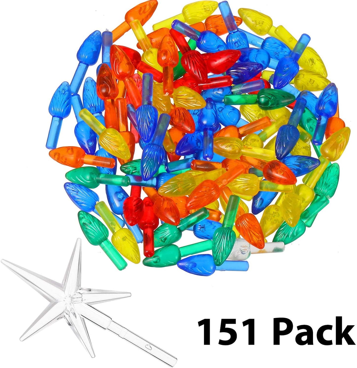 QUMENEY 151 Pcs Ceramic Christmas Tree Replacement Lights, Multi Color Medium Plastic Light Up Twist/Bulbs and 1 Piece Ceramic Tree Star Orn