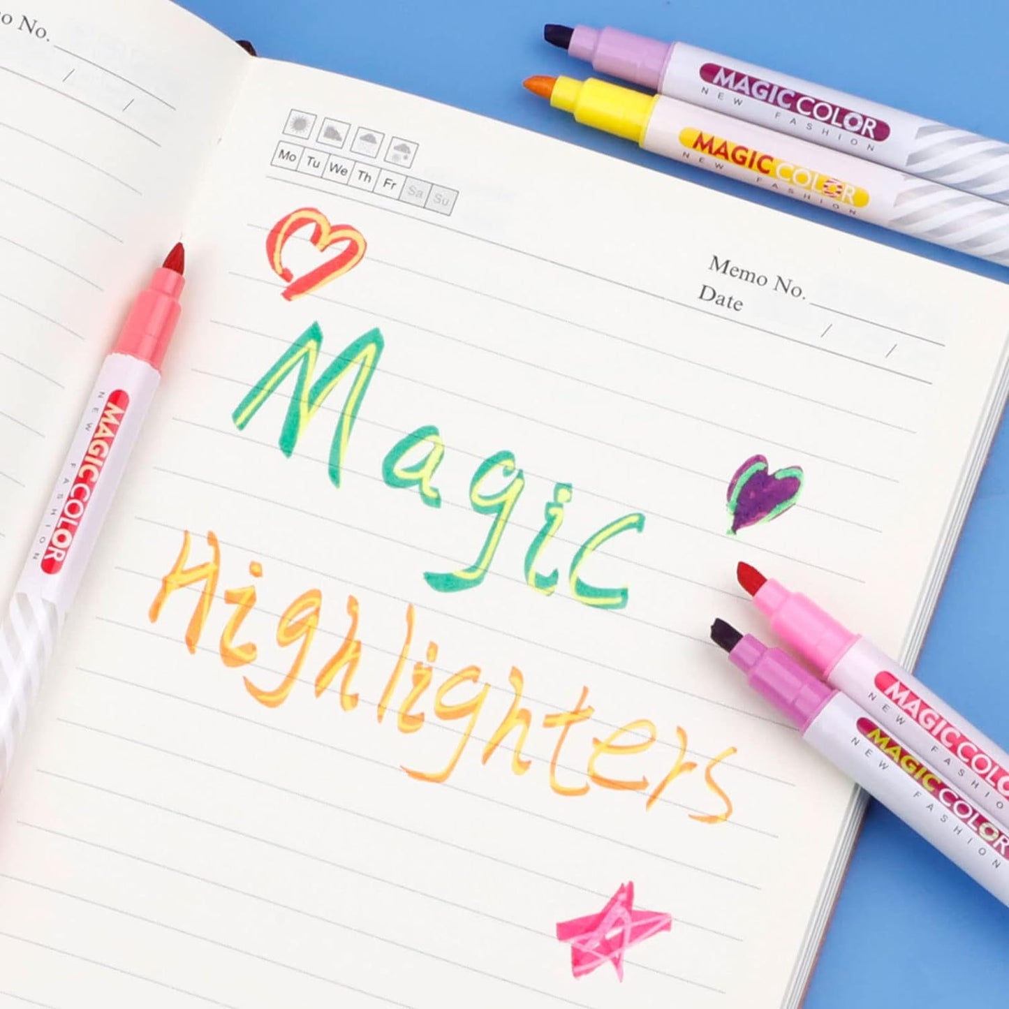 QUMENEY 18Pcs Magic Highlighter Marker Pens, Dual Tip Colored Curve Highlighter Pen, Assorted Colors Highlighters Changing Color Markers Pas