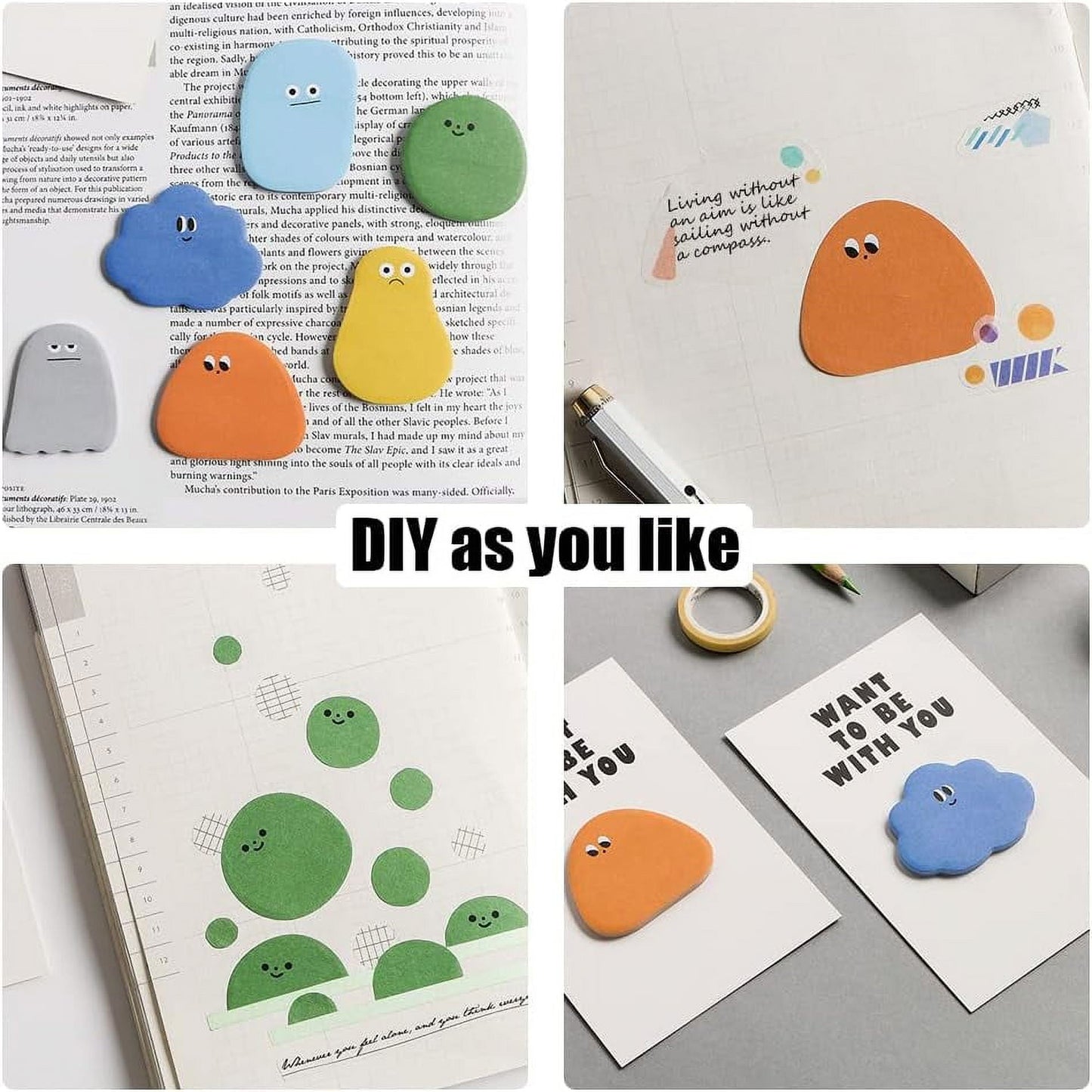 6 Pack 360 Sheets Cute Novelty Sticky Notes, Cartoon Sticky Notes Self-Stick Notes Memo Pads, Kawaii Stationary Supplies Note for Students S