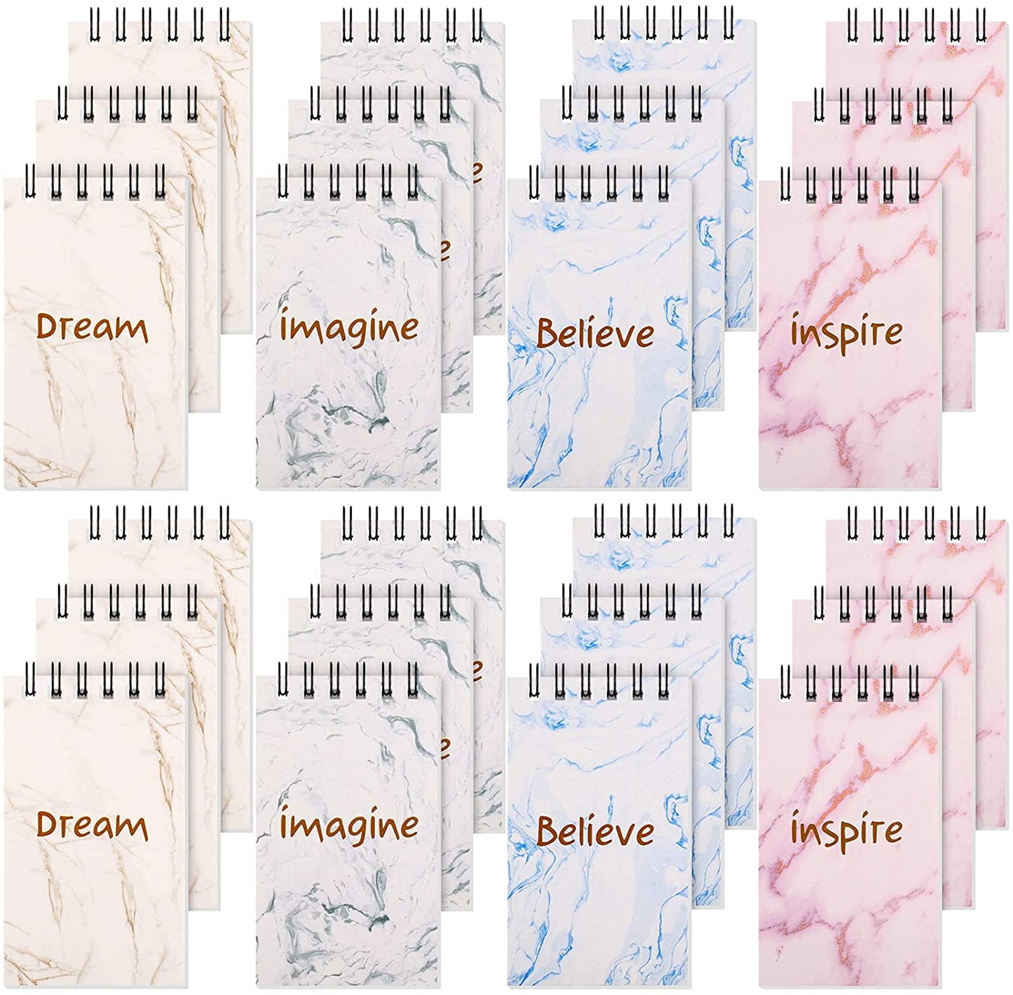 24 Pieces Inspirational Notepads Marble Mini Motivational Journal Notebook 2.4 x 4 Inch Small Pocket Notepads Tiny Top Spiral Memo Pads for