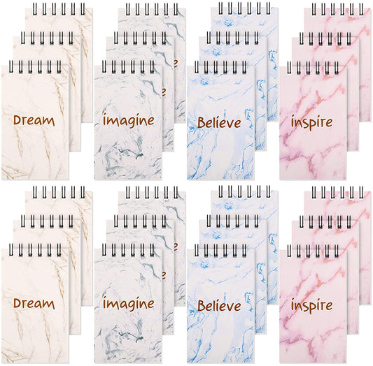 24 Pieces Inspirational Notepads Marble Mini Motivational Journal Notebook 2.4 x 4 Inch Small Pocket Notepads Tiny Top Spiral Memo Pads for