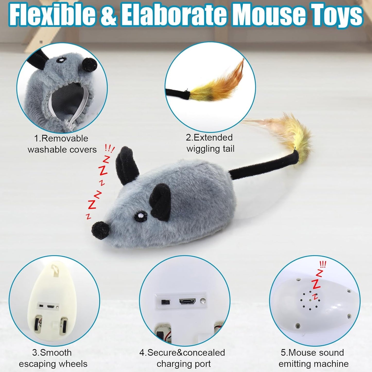 Mity rain Interactive Dog Toys, Fake Mouse Moving Dog Toy with Automatic Sensor, Dog Mouse Toy with Realistic Sound & Extended Tail, Automat