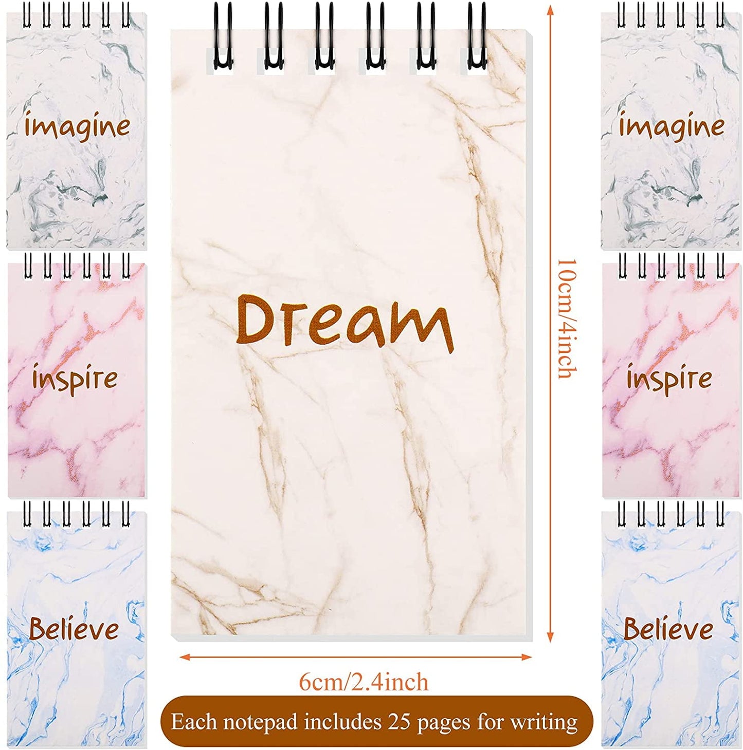 24 Pieces Inspirational Notepads Marble Mini Motivational Journal Notebook 2.4 x 4 Inch Small Pocket Notepads Tiny Top Spiral Memo Pads for