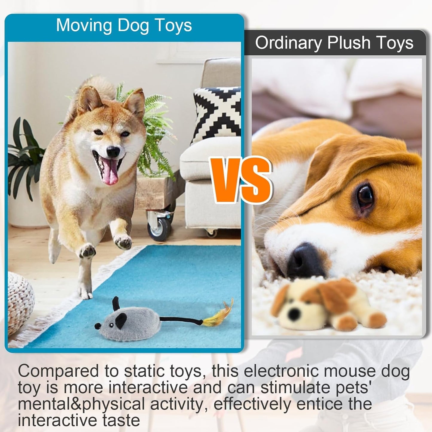 Mity rain Interactive Dog Toys, Fake Mouse Moving Dog Toy with Automatic Sensor, Dog Mouse Toy with Realistic Sound & Extended Tail, Automat