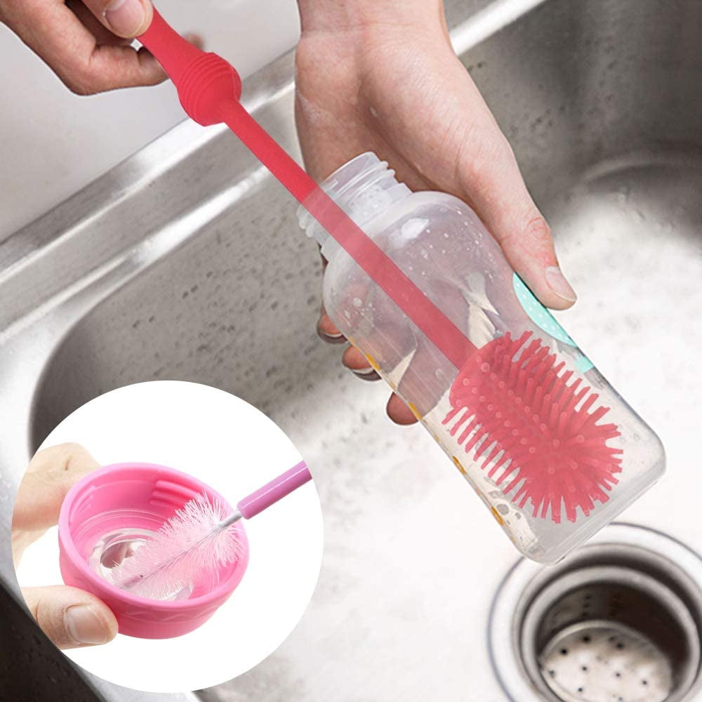 QUMENEY 6Pcs Silicone Bottle Brush, Straw Brush and Nipple Brush, Bottle Cleaners for Baby Bottles Coffee Cups Little Mugs Vase and Deep Cu