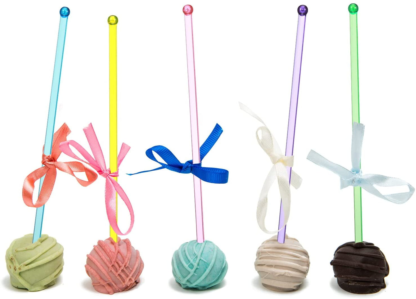 QUMENEY 100 Pieces Disposable Plastic Round Top Crystal Swizzle Sticks (Rainbow Color)