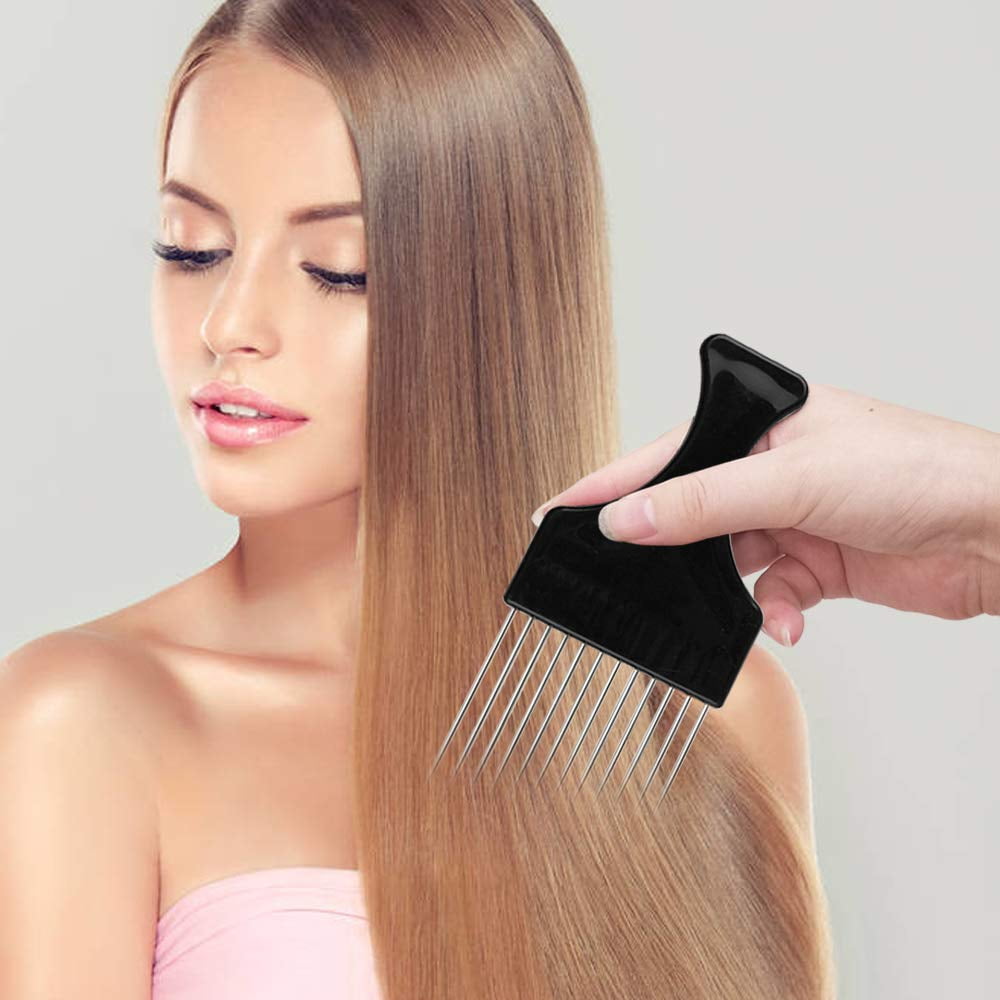 6 Packs Afro Comb Metal Pick Comb Curly,Afro Braid Pick Hairdressing Detangle Wig Braid Hair Styling Comb Styling Tool- Black