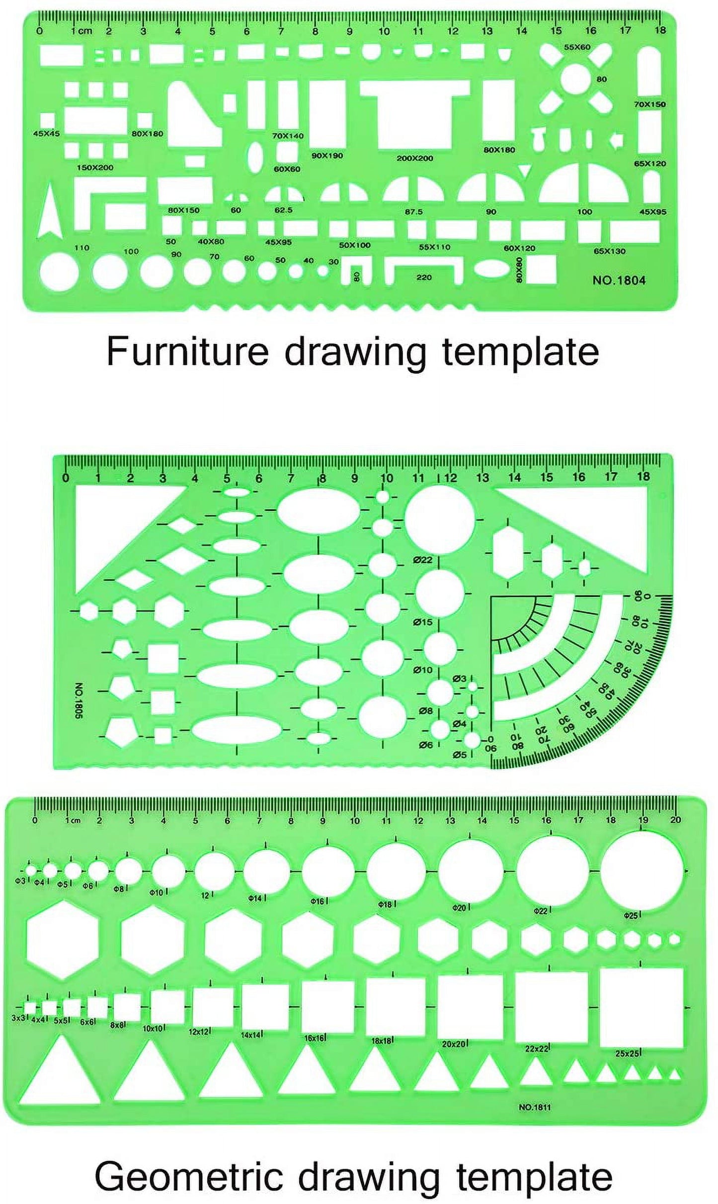 6 Pieces Plastic Measuring Templates Building Formwork Stencils Geometric Drawing Rulers for Office and School, Clear Green