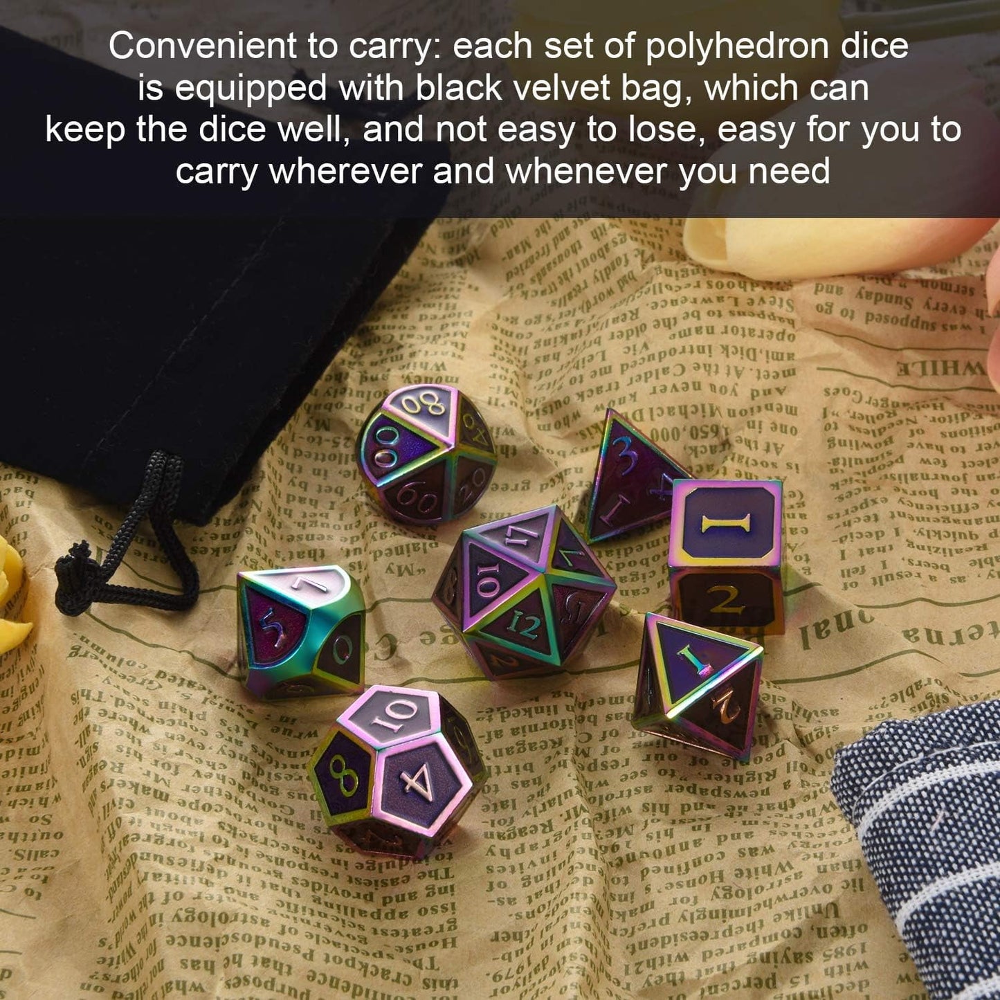 7 Pieces Metal Dices Set DND Game Polyhedral Solid Metal D&D Dice Set with Storage Bag and Zinc Alloy with Enamel for Role Playing Game Dung