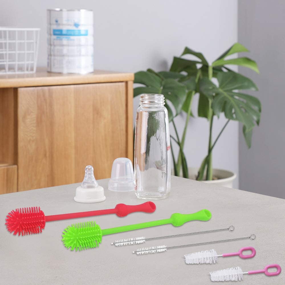QUMENEY 6Pcs Silicone Bottle Brush, Straw Brush and Nipple Brush, Bottle Cleaners for Baby Bottles Coffee Cups Little Mugs Vase and Deep Cu