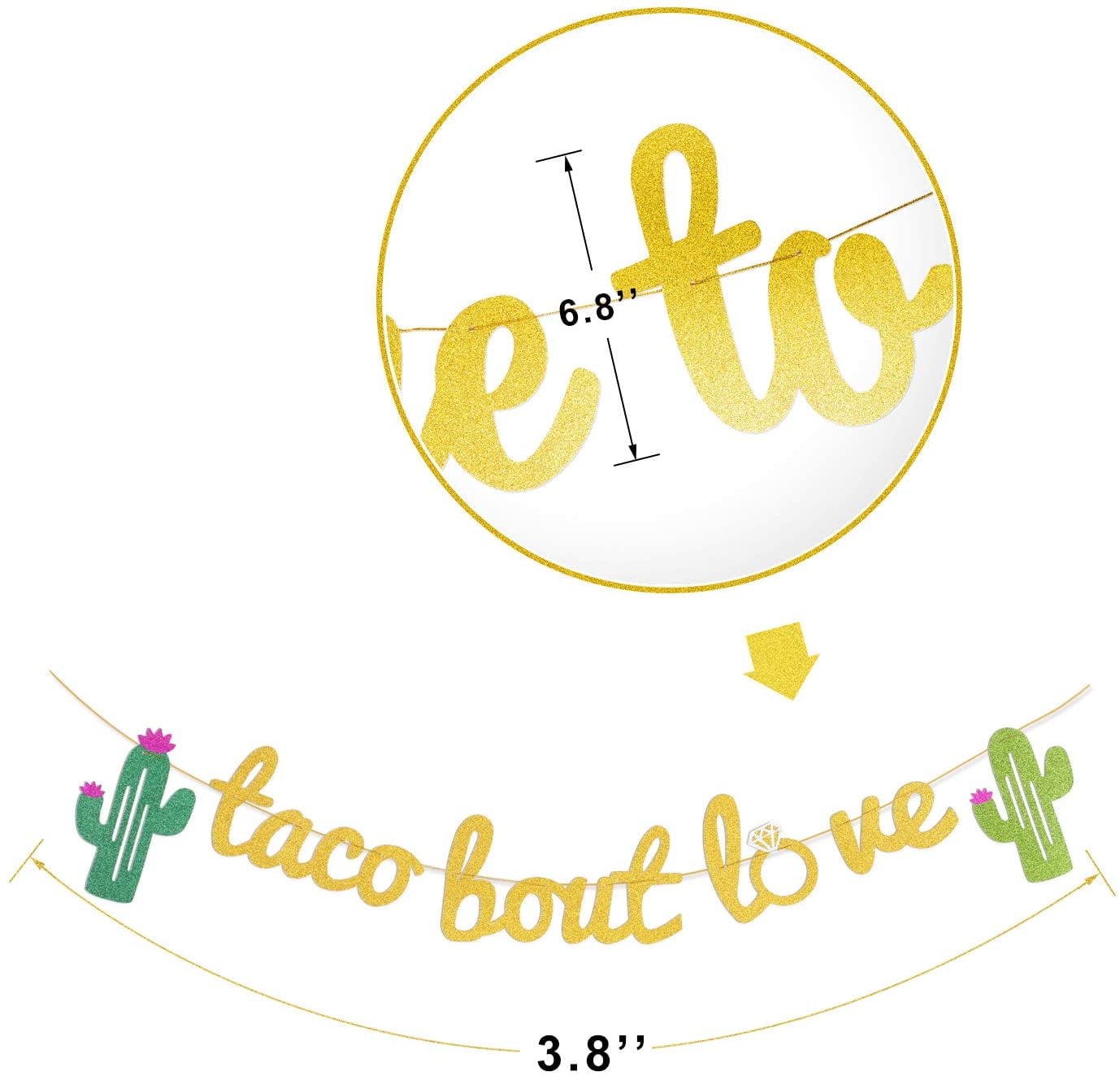 3 Pieces Mexican Fiesta Glitter Banner Taco Bout Love It's Time to Fiesta Cactus Pattern Garland Flag for Baby Shower Bridal Wedding Engagem