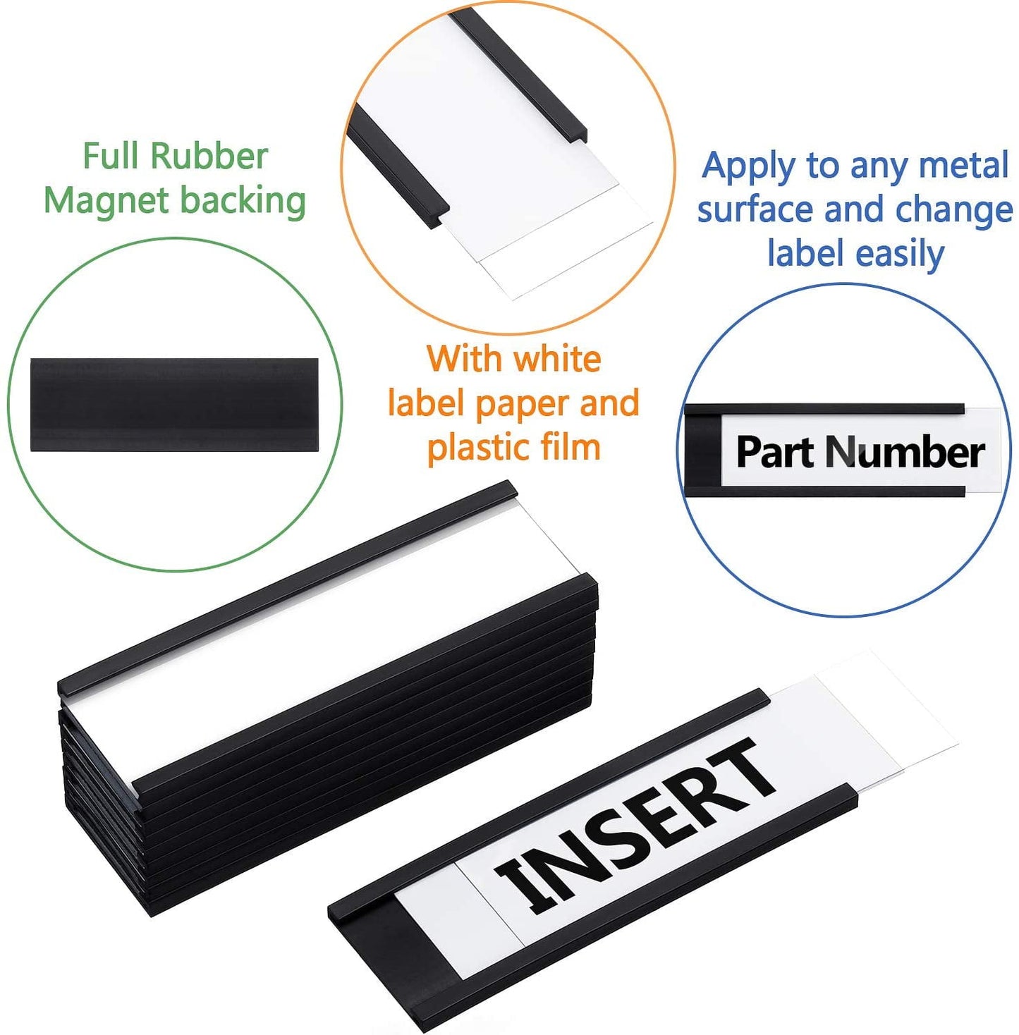 QUMENEY 50Pcs Magnetic Data Card Holders Magnetic Labels with Magnets and Cards for Metal Shelving, Metal Racks, Metal Mailboxes, 1 x 3 Inch