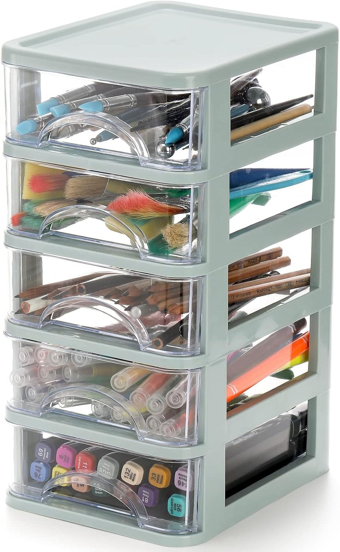 QUMENEY Desktop Drawer, Clear 5-Drawer Desktop Storage Unit, Small Organizer Box Storage Container Case, Frame with Clear Drawers, Drawer Un