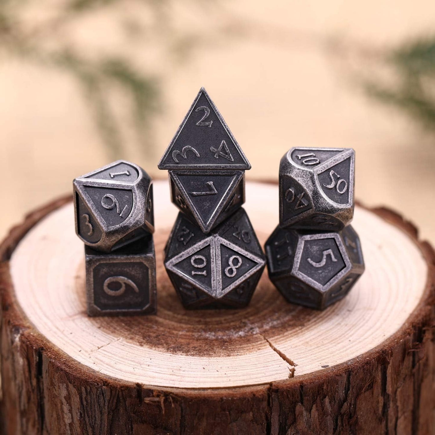 7 Pieces Metal Dices Set DND Game Polyhedral Solid Metal D&D Dice Set with Storage Bag and Zinc Alloy with Enamel for Role Playing Game Dung