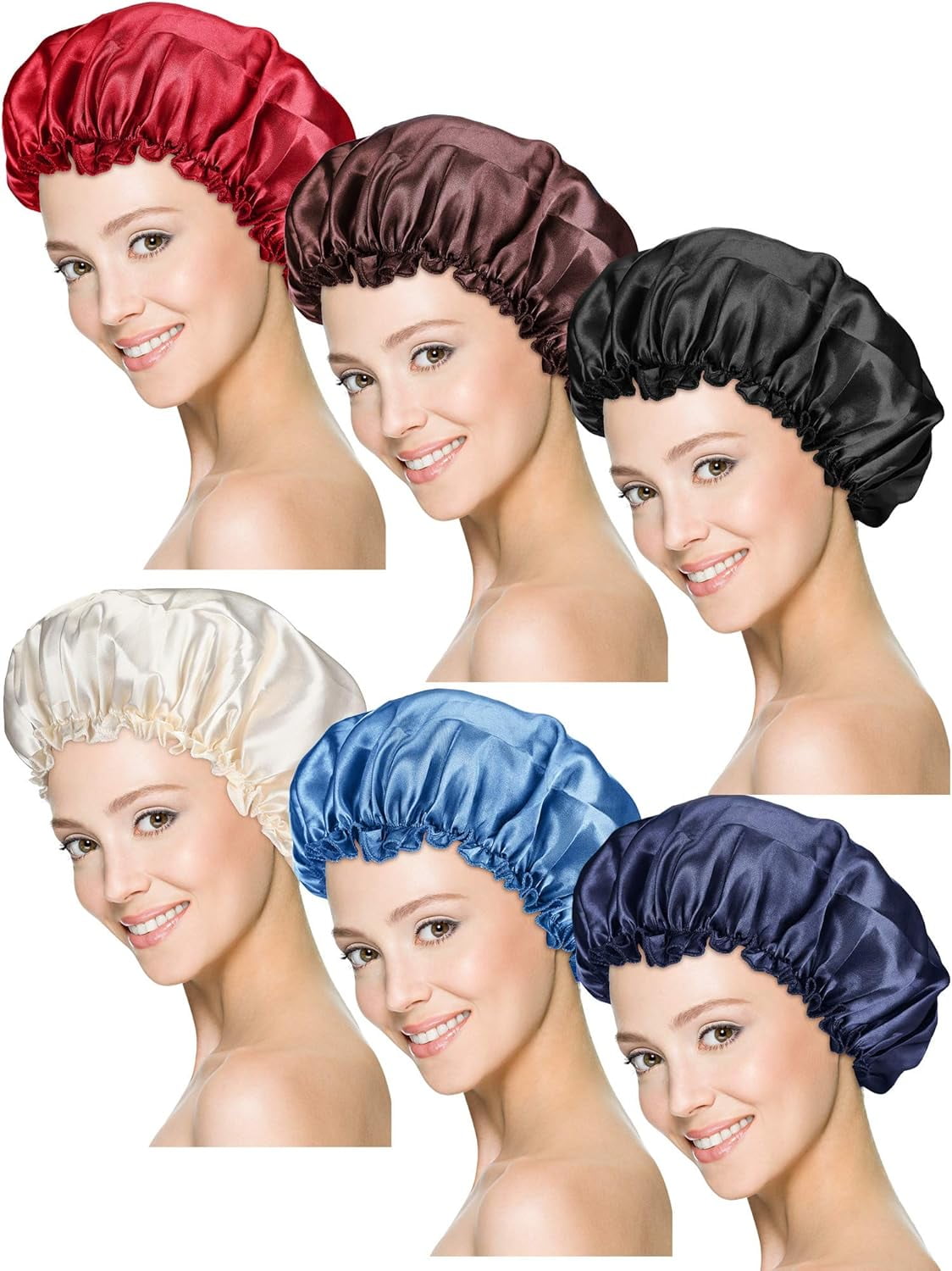 6 Pieces Sleep Cap Satin Bonnet Sleeping Hat Soft Elastic Night Hair Cover for Women Girls