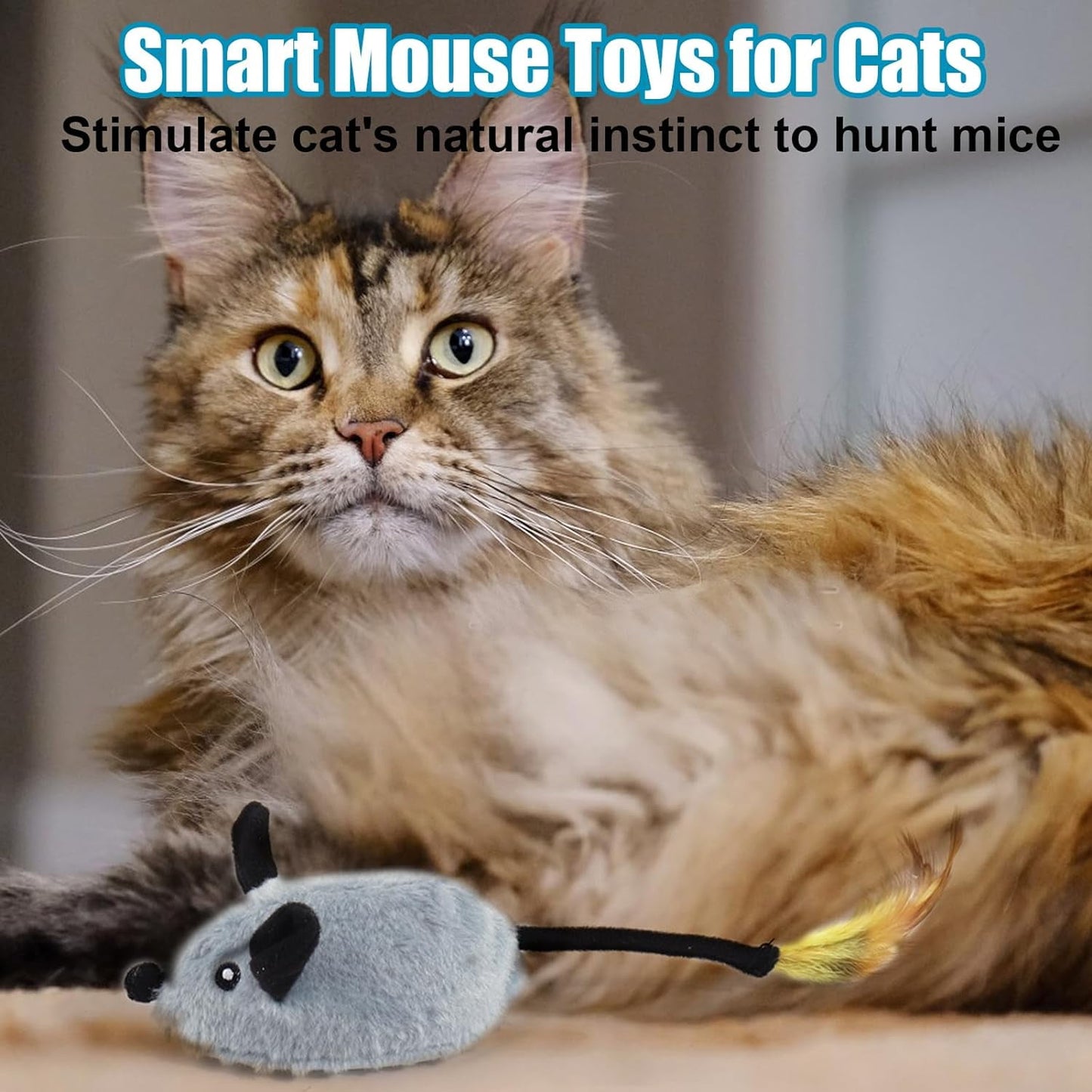 Mity rain Interactive Dog Toys, Fake Mouse Moving Dog Toy with Automatic Sensor, Dog Mouse Toy with Realistic Sound & Extended Tail, Automat