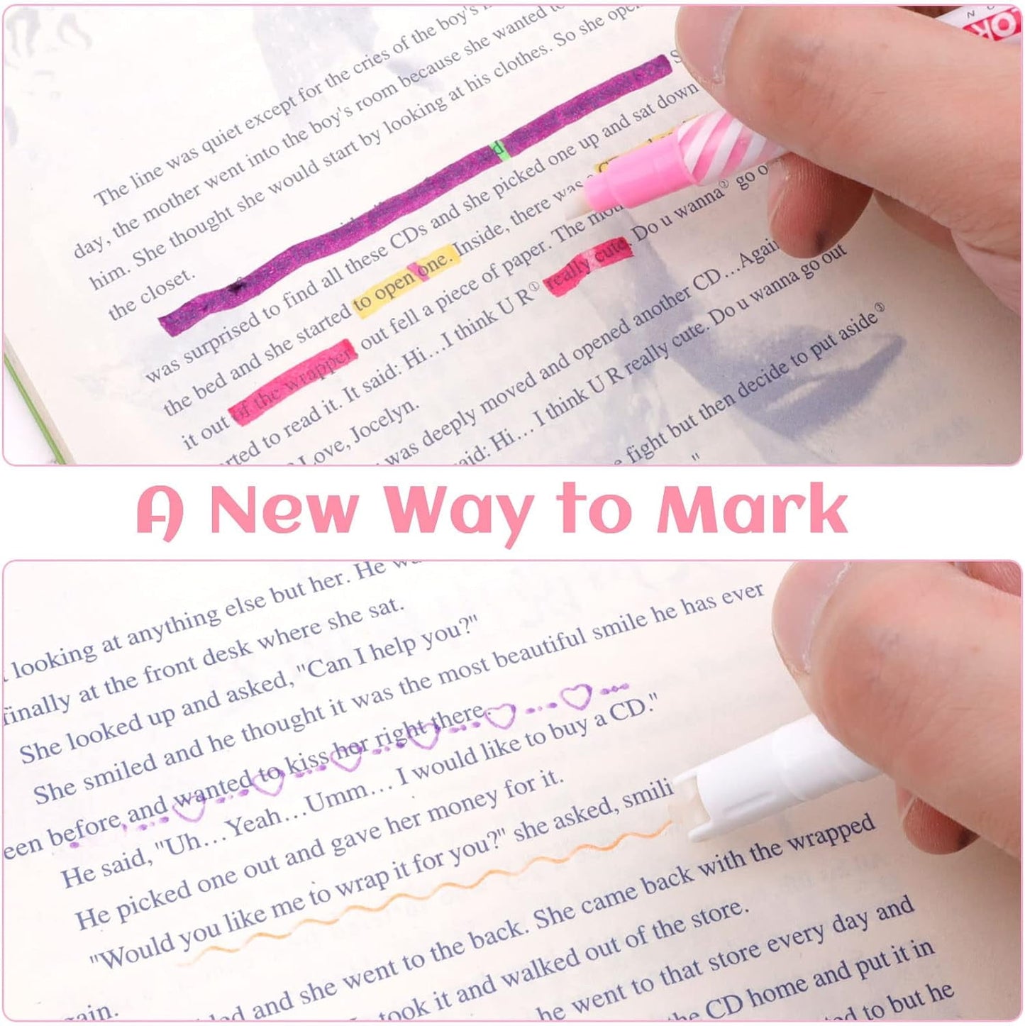 QUMENEY 18Pcs Magic Highlighter Marker Pens, Dual Tip Colored Curve Highlighter Pen, Assorted Colors Highlighters Changing Color Markers Pas