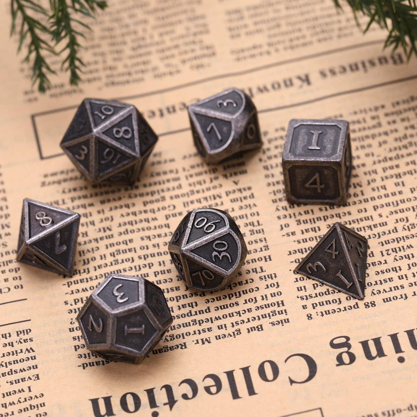 7 Pieces Metal Dices Set DND Game Polyhedral Solid Metal D&D Dice Set with Storage Bag and Zinc Alloy with Enamel for Role Playing Game Dung