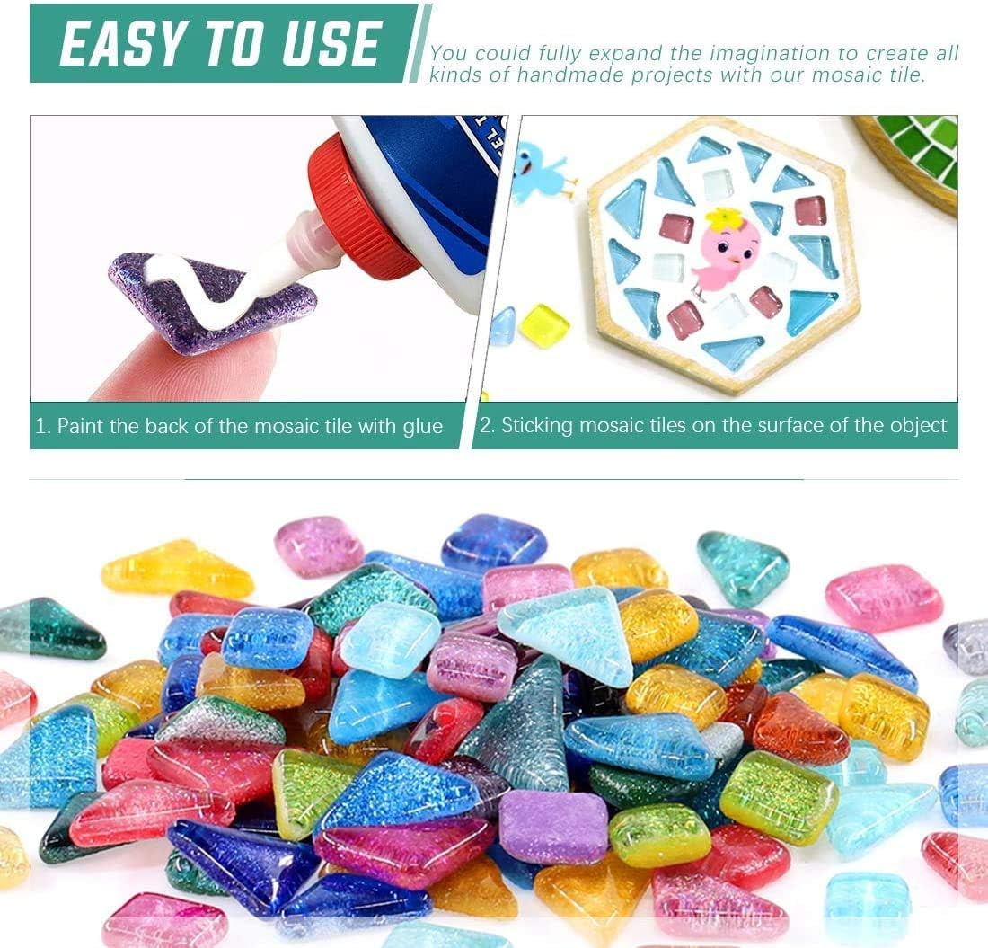 1 Lb Mixed Color Mosaic Tiles Shine Crystal Mosaic Tiles Assortment Kit, Glass Pieces for Home Decoration Crafts, DIY Craft, Plates, Picture