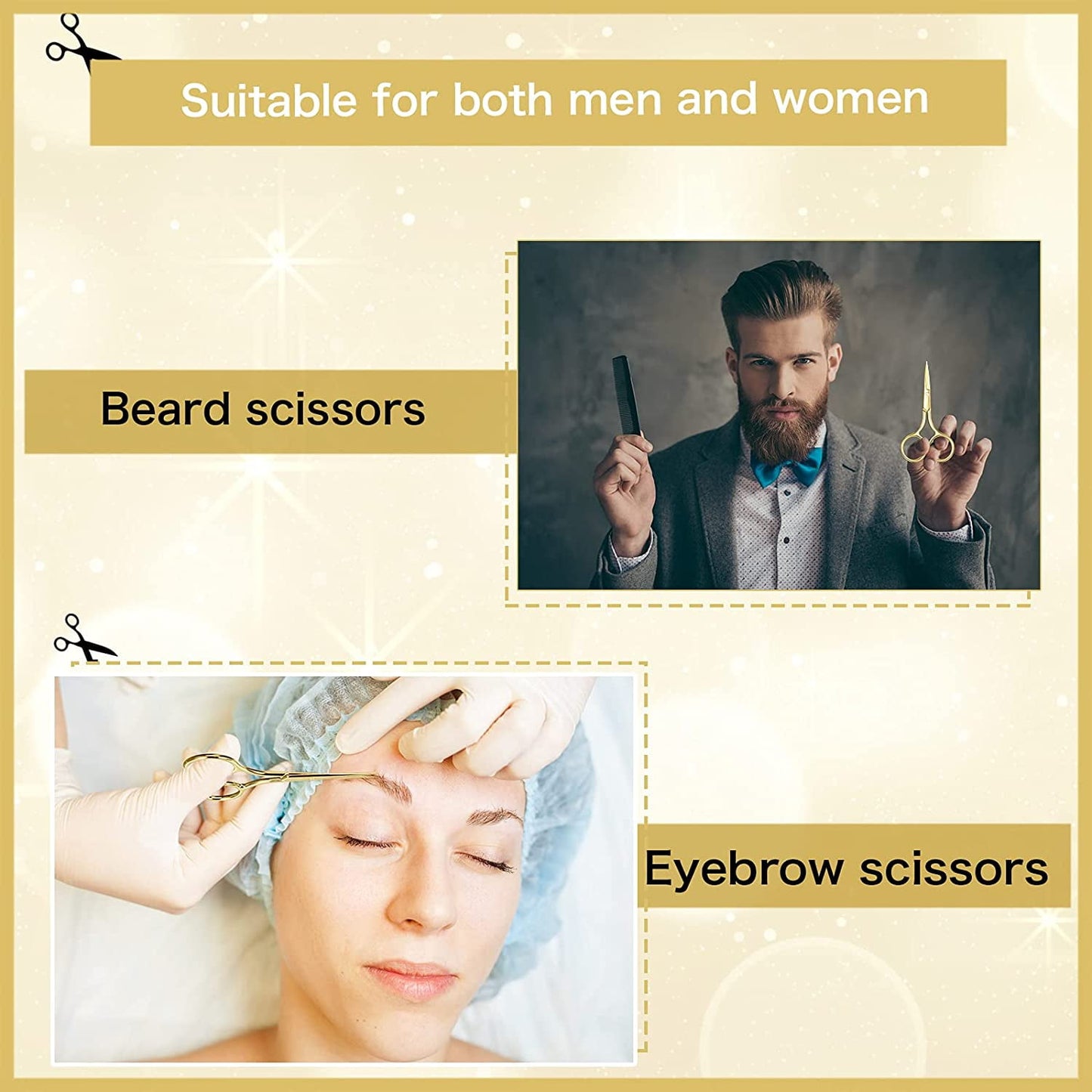 3 Pack Small Nose Scissors Facial Hair Scissors Mini Beauty Scissors Stainless Steel Trimming Pointed Scissor for Grooming Eyebrows, Nose, M