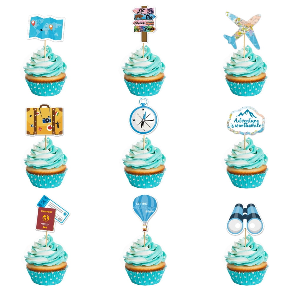 16 Pieces Travel Themed Party Decorations Let the Adventure Begin Banner Bon Voyage Party Decorations Travel Honeycomb Centerpieces for Trav