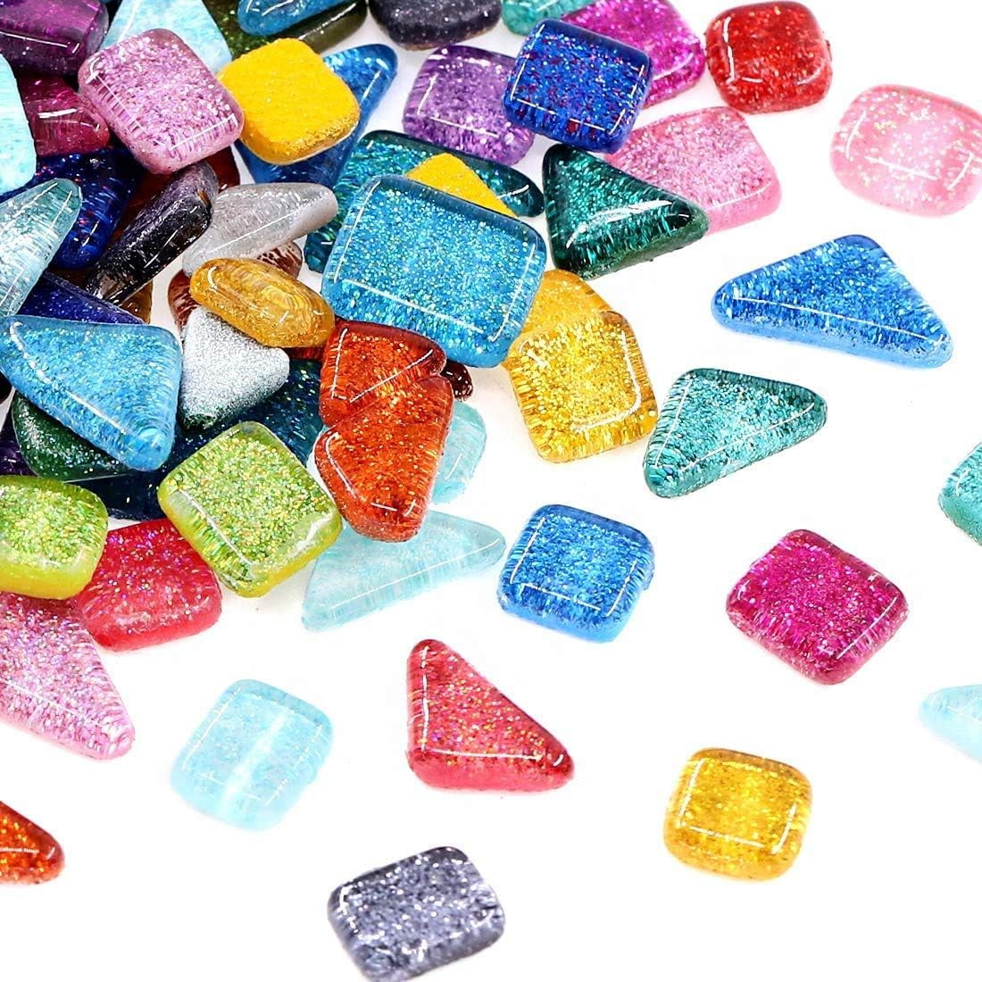 1 Lb Mixed Color Mosaic Tiles Shine Crystal Mosaic Tiles Assortment Kit, Glass Pieces for Home Decoration Crafts, DIY Craft, Plates, Picture