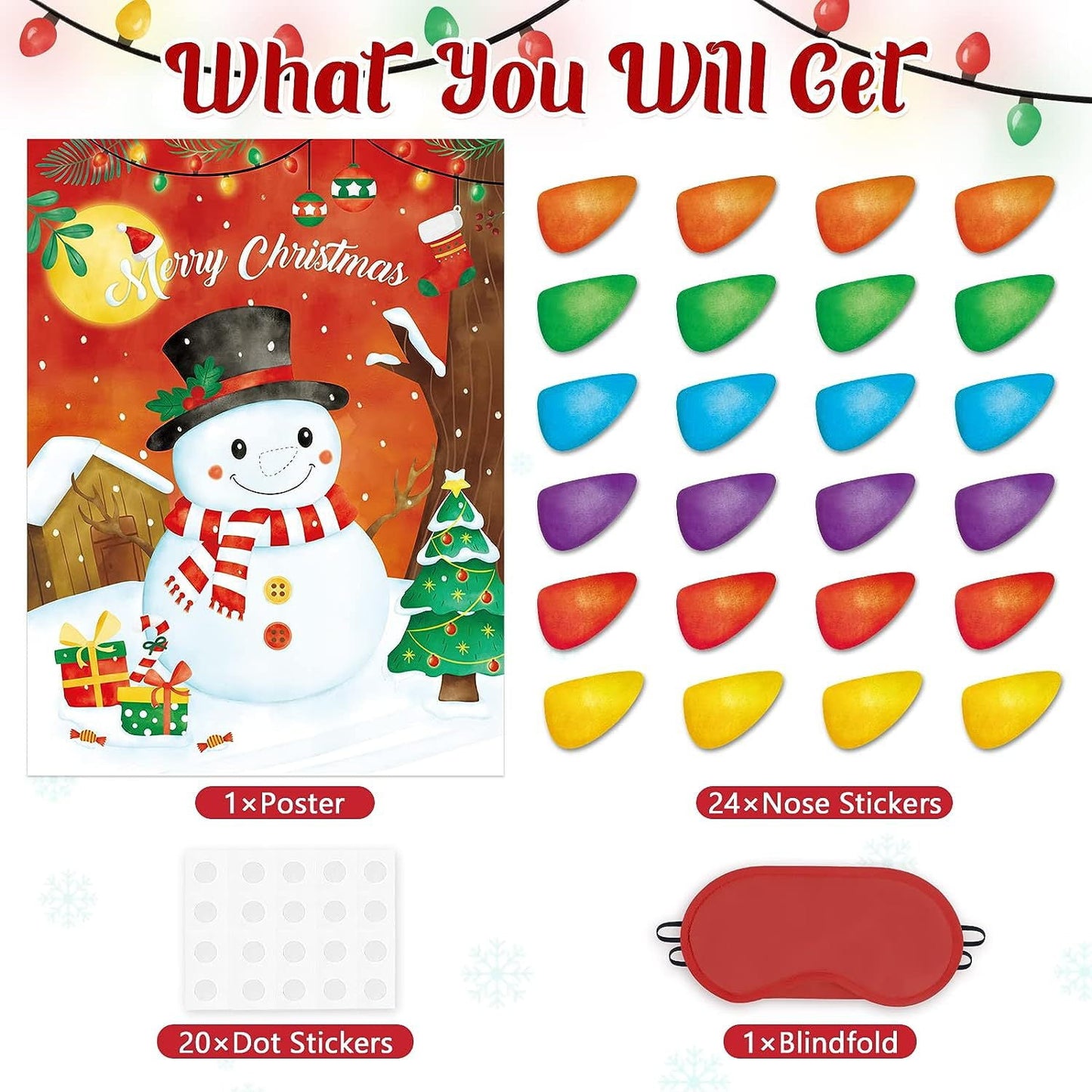 Christmas Party Pin Games Set Pin The Nose on The Snowman Pin The Beard on The Santa Claus Pin The Nose on The Reindeer for New Year Xmas Pa