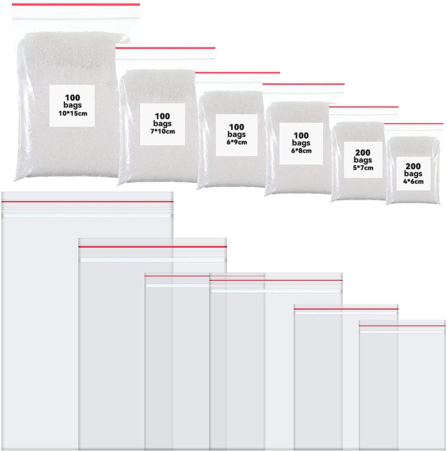 800 Pieces Small Ziplock Bags Clear Jewelry Bags, 4 Assorted Sizes, 1.6 x 2.4/2 x 3/2.5 x 3/2.5 x 3.5/3 x 4/4 x 6 Inch, Resealable Mini Zipl