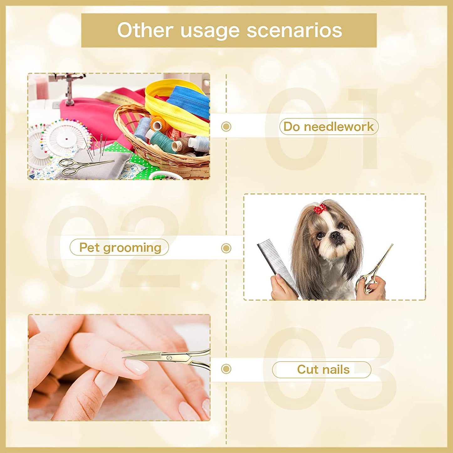 3 Pack Small Nose Scissors Facial Hair Scissors Mini Beauty Scissors Stainless Steel Trimming Pointed Scissor for Grooming Eyebrows, Nose, M