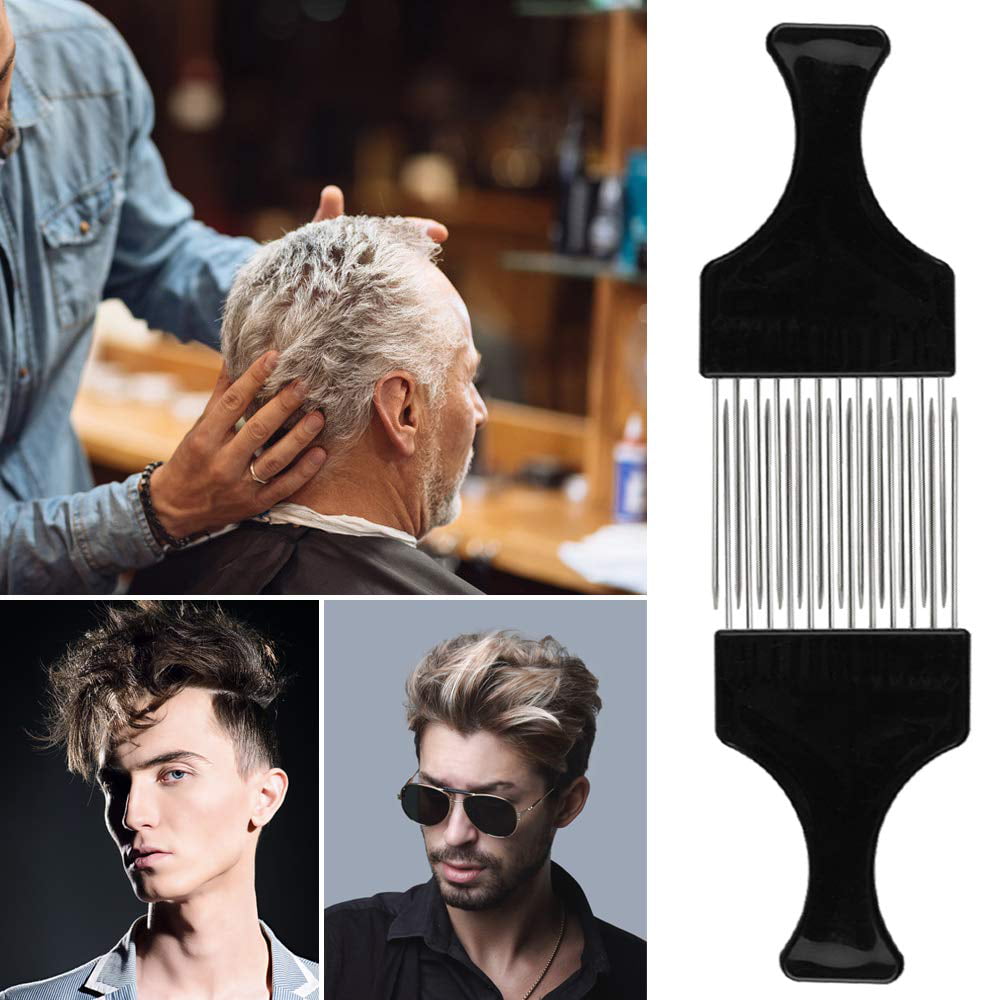6 Packs Afro Comb Metal Pick Comb Curly,Afro Braid Pick Hairdressing Detangle Wig Braid Hair Styling Comb Styling Tool- Black