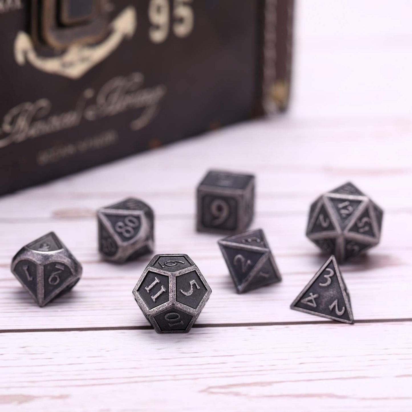 7 Pieces Metal Dices Set DND Game Polyhedral Solid Metal D&D Dice Set with Storage Bag and Zinc Alloy with Enamel for Role Playing Game Dung