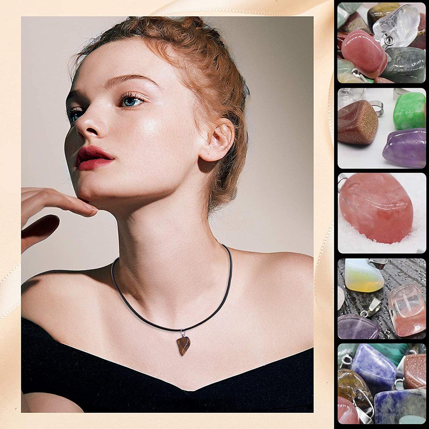 Set of 75, Black Waxed Cord with Clasp Bulk and Mixed Irregular Healing Stone Beads, findTop 50 Pcs Necklace Cord Bulk (20 Inch) and Crystal
