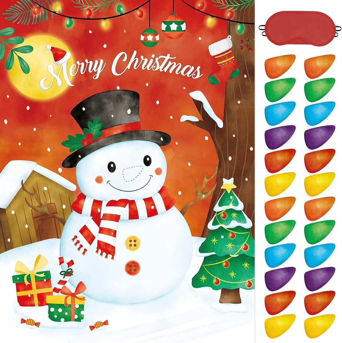 Christmas Party Pin Games Set Pin The Nose on The Snowman Pin The Beard on The Santa Claus Pin The Nose on The Reindeer for New Year Xmas Pa
