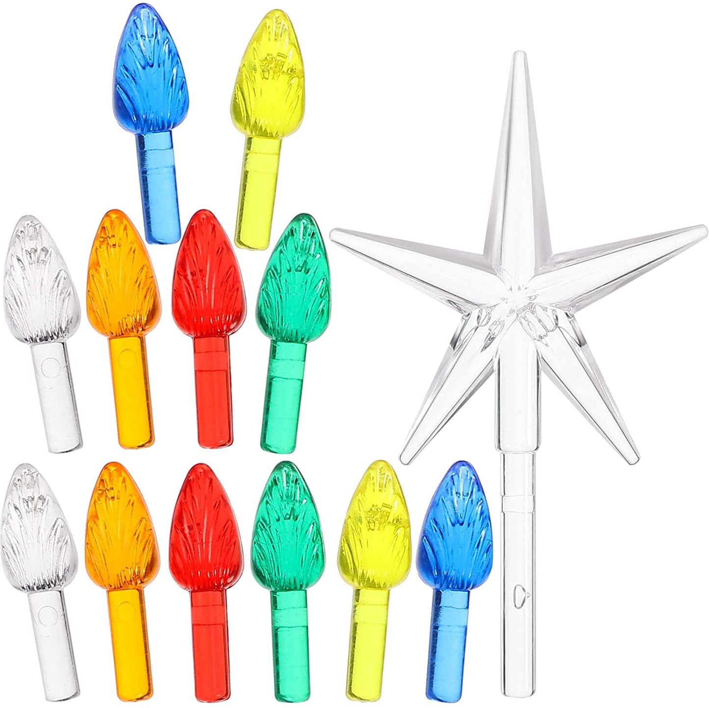 QUMENEY 151 Pcs Ceramic Christmas Tree Replacement Lights, Multi Color Medium Plastic Light Up Twist/Bulbs and 1 Piece Ceramic Tree Star Orn