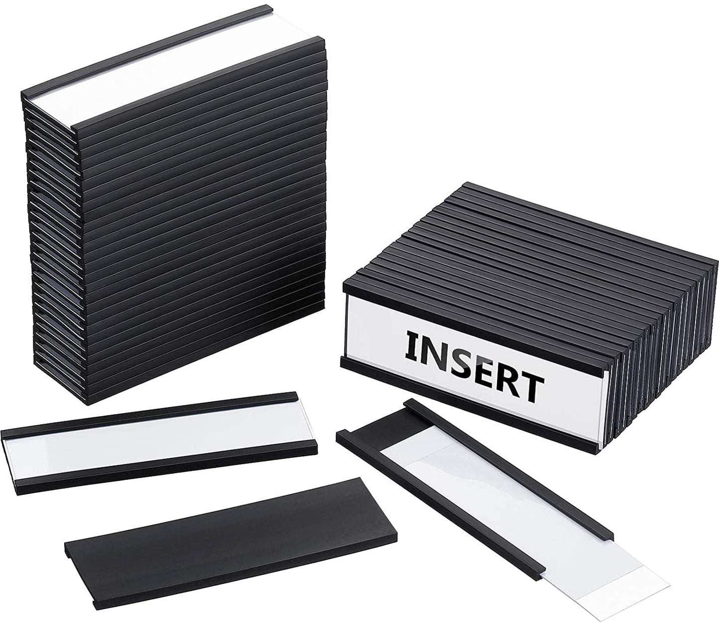 QUMENEY 50Pcs Magnetic Data Card Holders Magnetic Labels with Magnets and Cards for Metal Shelving, Metal Racks, Metal Mailboxes, 1 x 3 Inch