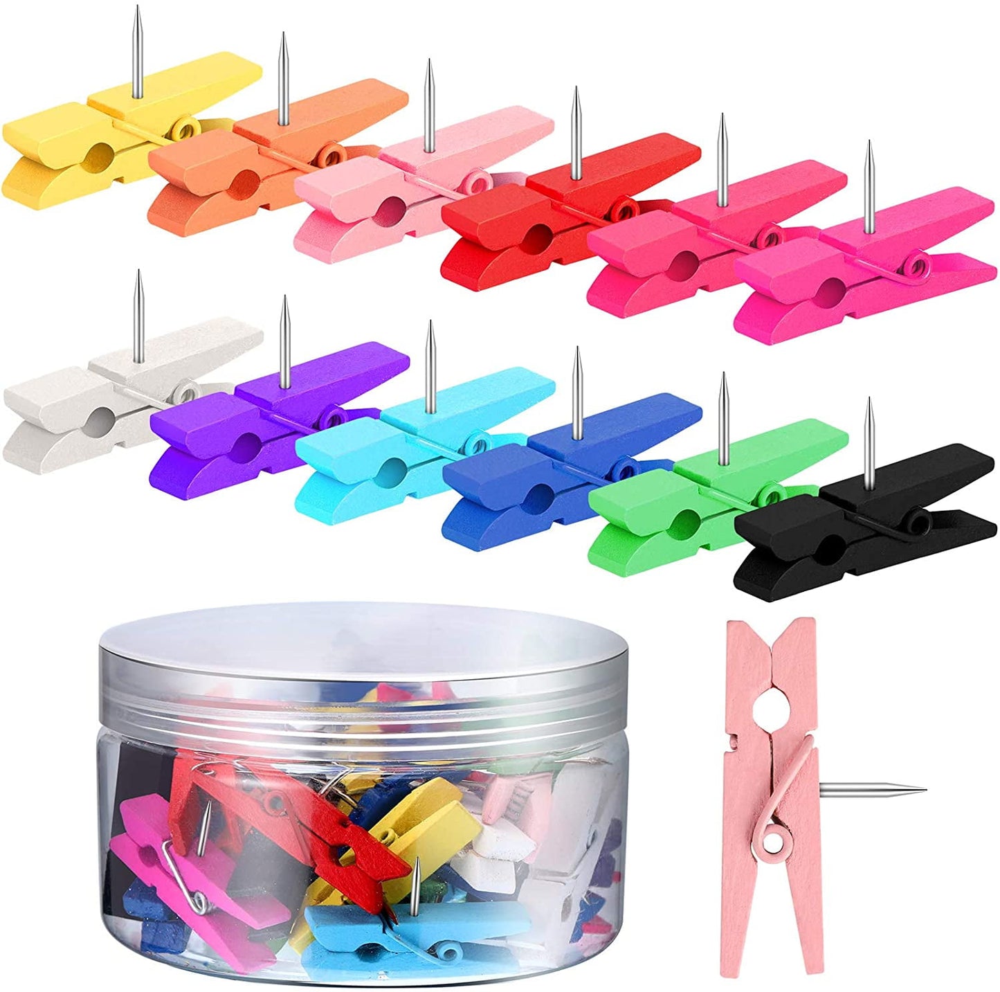 QUMENEY 50Pcs Push Pins for Bulletin Board Wooden Push Pins Tacks Crafts Pins for Class Bulletin Board Cork Boards Photo Display