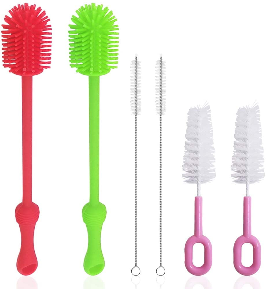 QUMENEY 6Pcs Silicone Bottle Brush, Straw Brush and Nipple Brush, Bottle Cleaners for Baby Bottles Coffee Cups Little Mugs Vase and Deep Cu