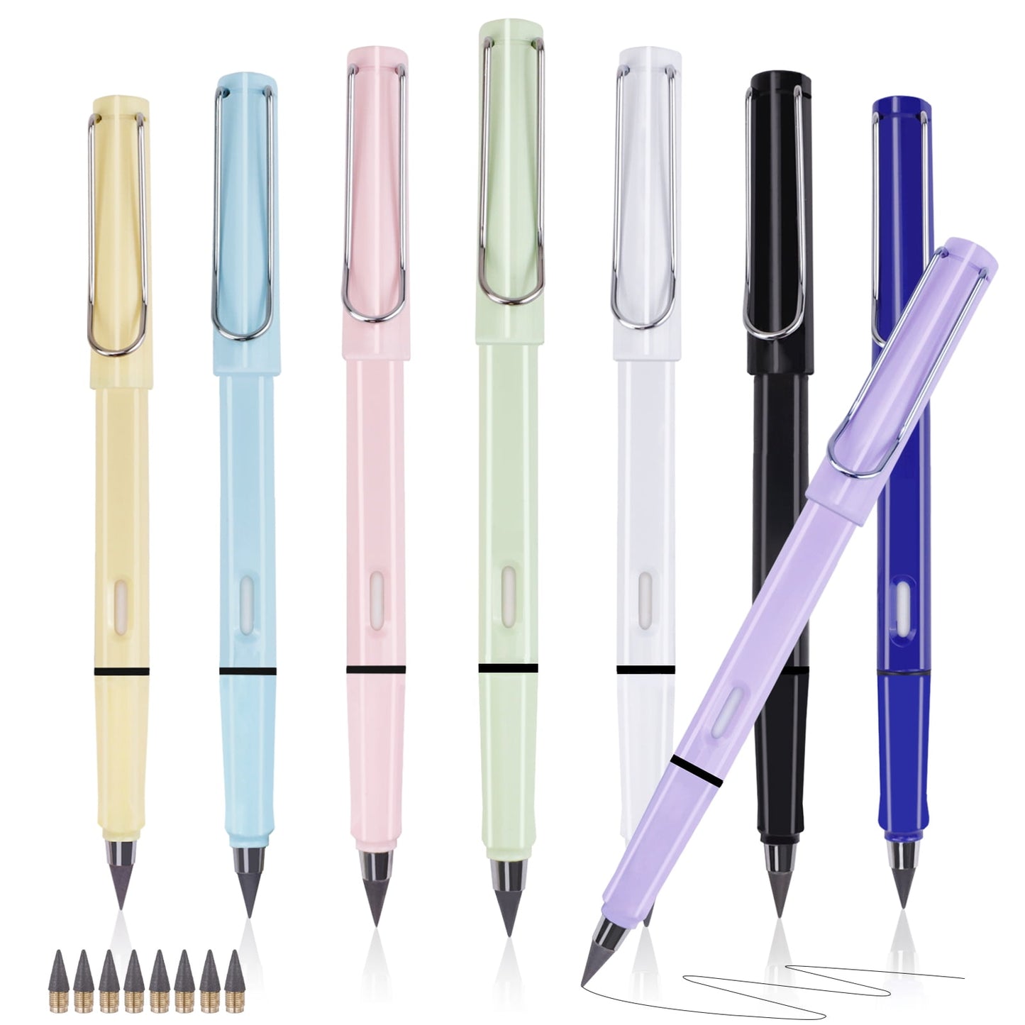 RETON 8Pcs Everlasting Pencil, Infinite Reusable Pencils with 8pcs Replacement Nibs, Inkless Eternal Pencils for Writing Painting Sketching