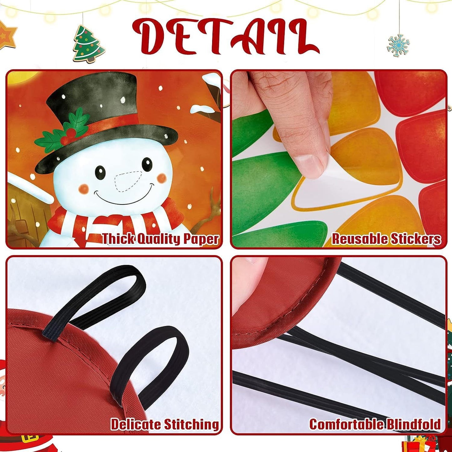Christmas Party Pin Games Set Pin The Nose on The Snowman Pin The Beard on The Santa Claus Pin The Nose on The Reindeer for New Year Xmas Pa