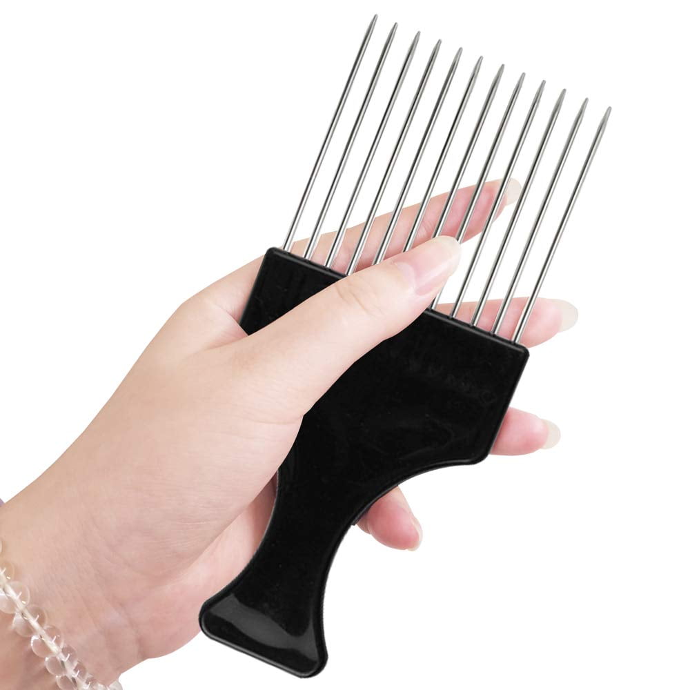 6 Packs Afro Comb Metal Pick Comb Curly,Afro Braid Pick Hairdressing Detangle Wig Braid Hair Styling Comb Styling Tool- Black