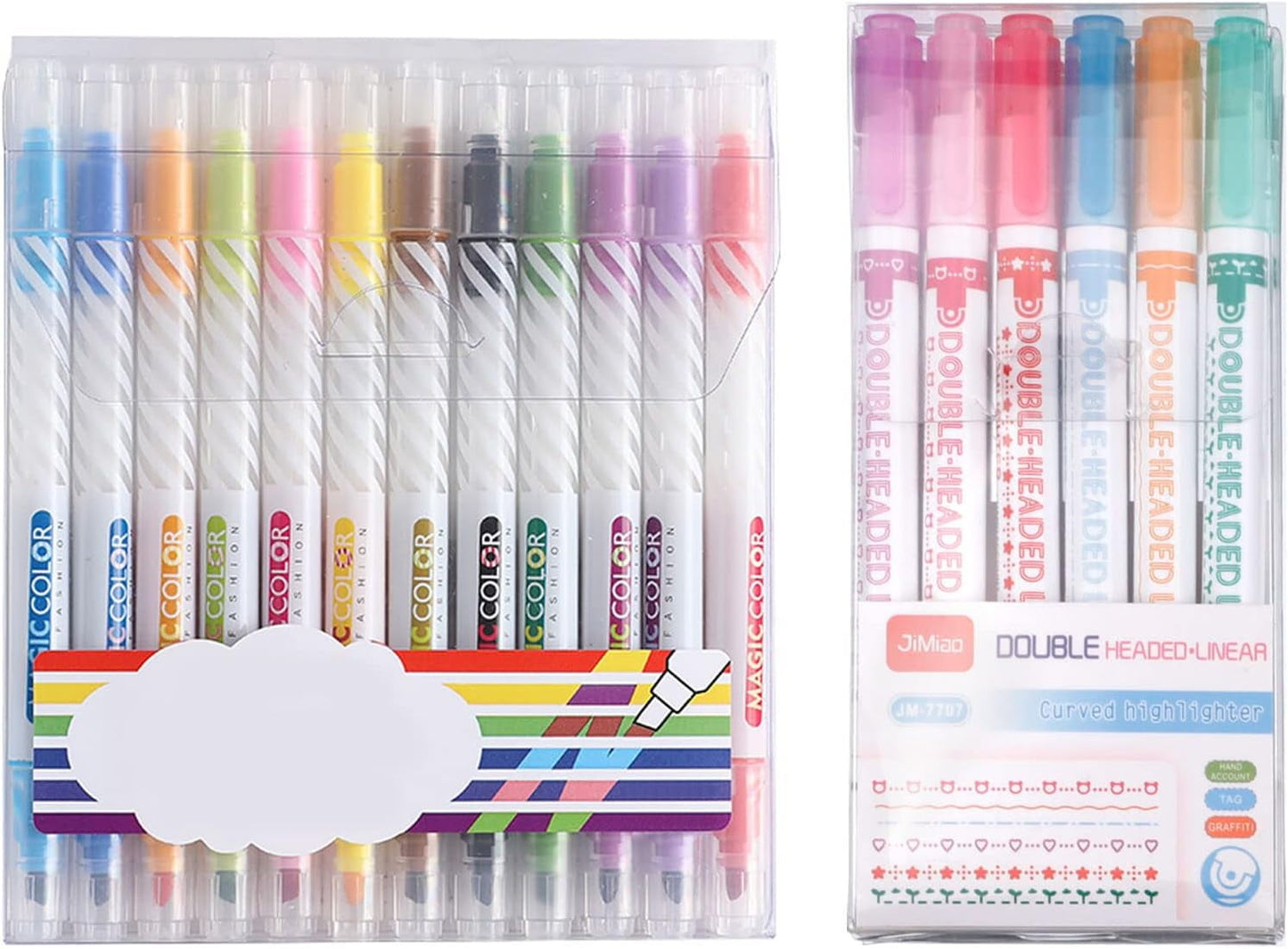 QUMENEY 18Pcs Magic Highlighter Marker Pens, Dual Tip Colored Curve Highlighter Pen, Assorted Colors Highlighters Changing Color Markers Pas