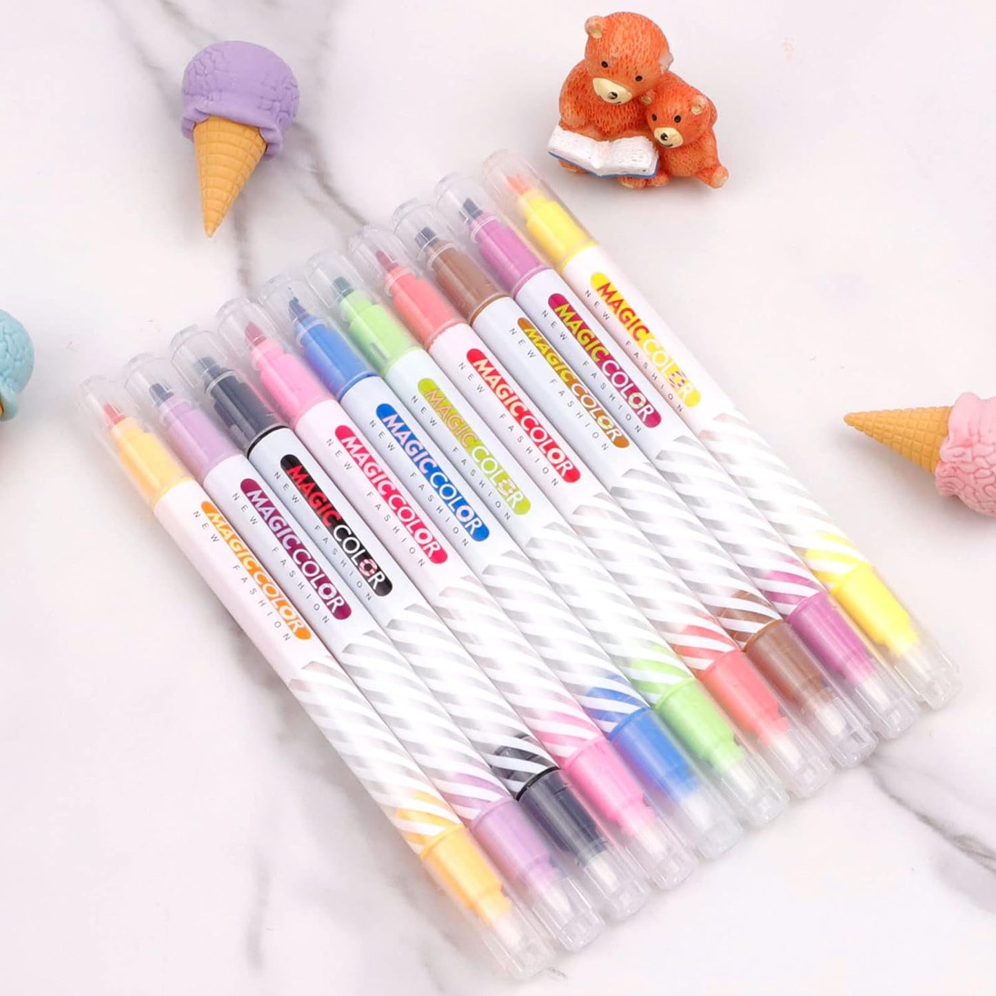 QUMENEY 18Pcs Magic Highlighter Marker Pens, Dual Tip Colored Curve Highlighter Pen, Assorted Colors Highlighters Changing Color Markers Pas