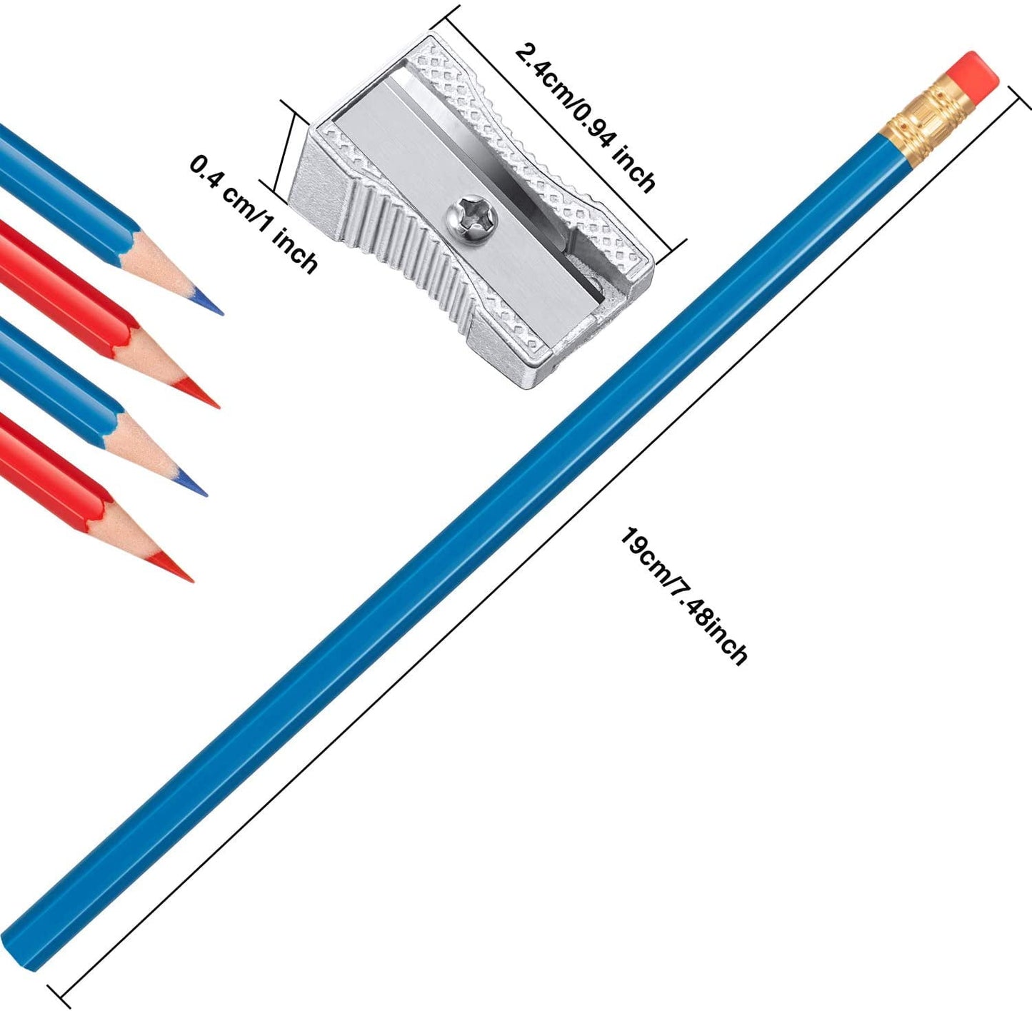 40 Counts Erasable Colored Pencils Red Blue Colored Pencils with Eraser and 2 Pieces Mini Metal Pencil Sharpeners